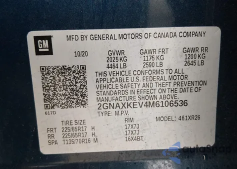 2021 Chevrolet Equinox Fwd Lt z USA, uszkodzony, nr VIN 2GNAXKEV4M6106536